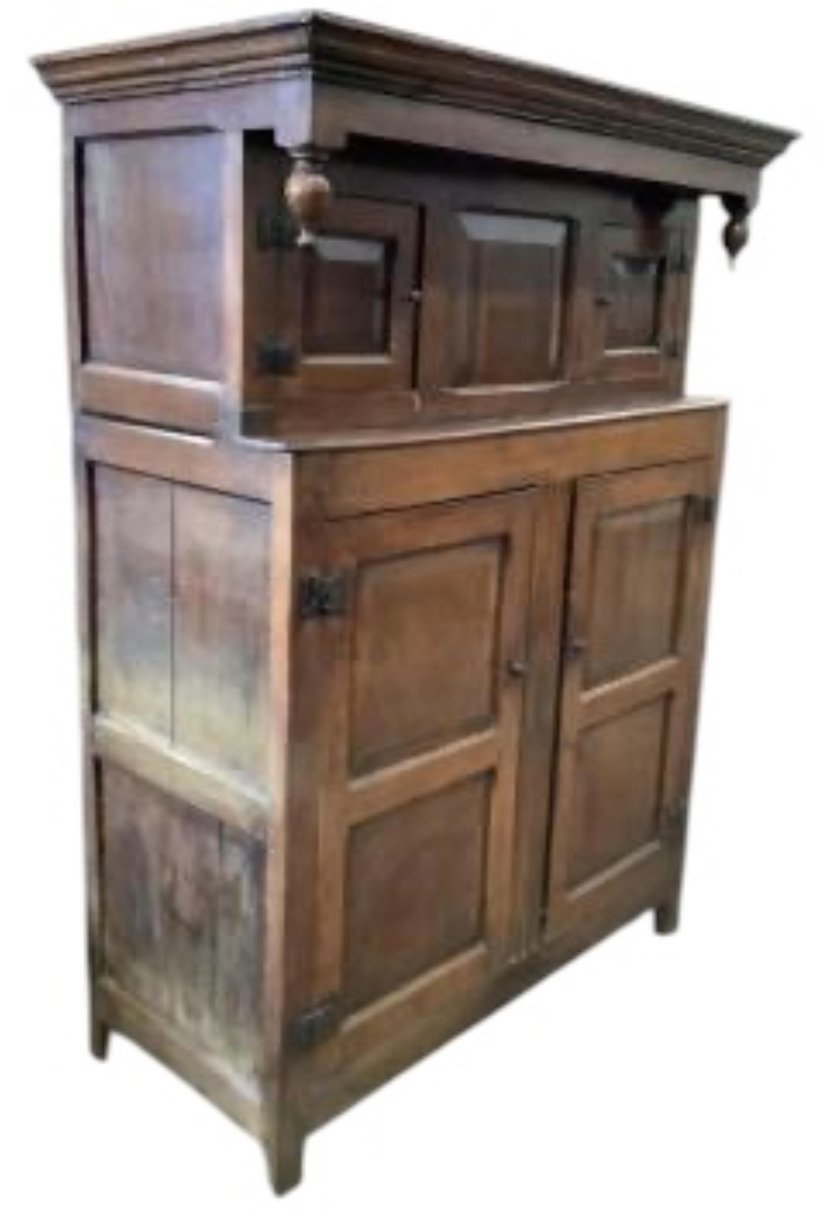 An 18th century oak court cupboard, width 122cm, depth 54cm, height 171cm